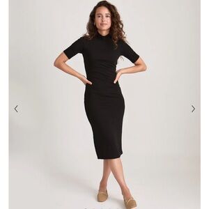 Marine Layer Lexi Rib Mock Neck Midi Dress Black Small